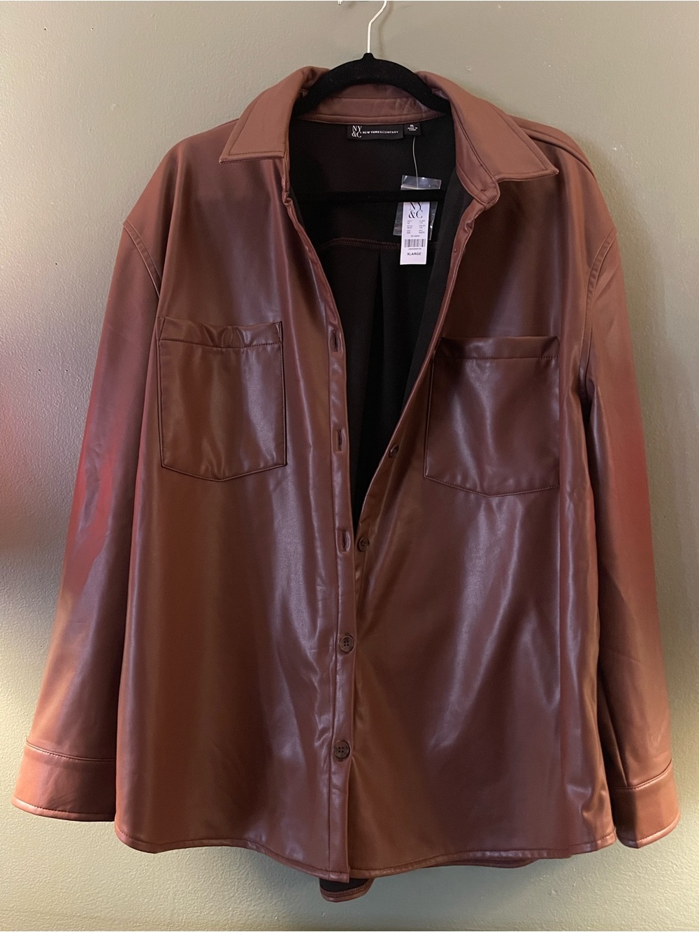 New York & Company Faux Leather Button-Front Jacket in Brown